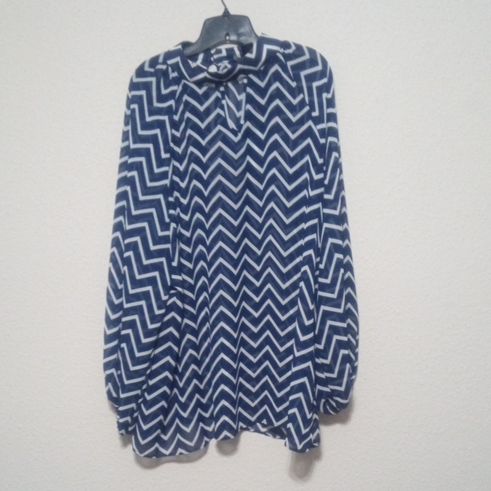Ashley Stewart Blue and White Chevron Blouse